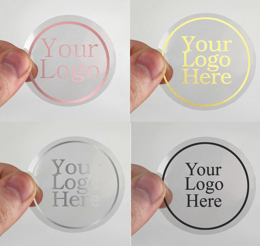 1000 roll x Clear round 45mm 50mm 65mm 90mm stickers silver gold rose gold shiny foil logo transparent labels business stickers