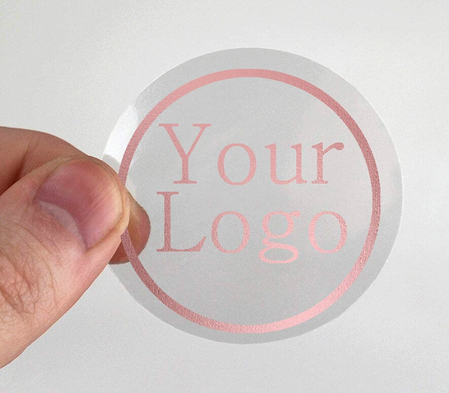 100 x Clear round 45mm 50mm 65mm 90mm stickers silver gold rose gold shiny foil logo transparent labels business stickers