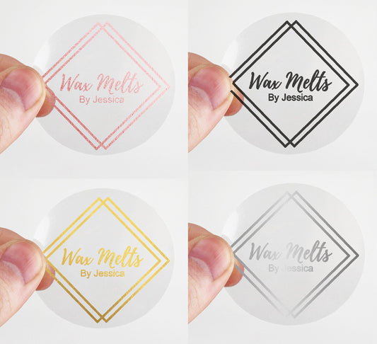 1000 x roll Clear wax melt business labels round 45mm 50mm 65mm 90mm custom stickers silver gold business