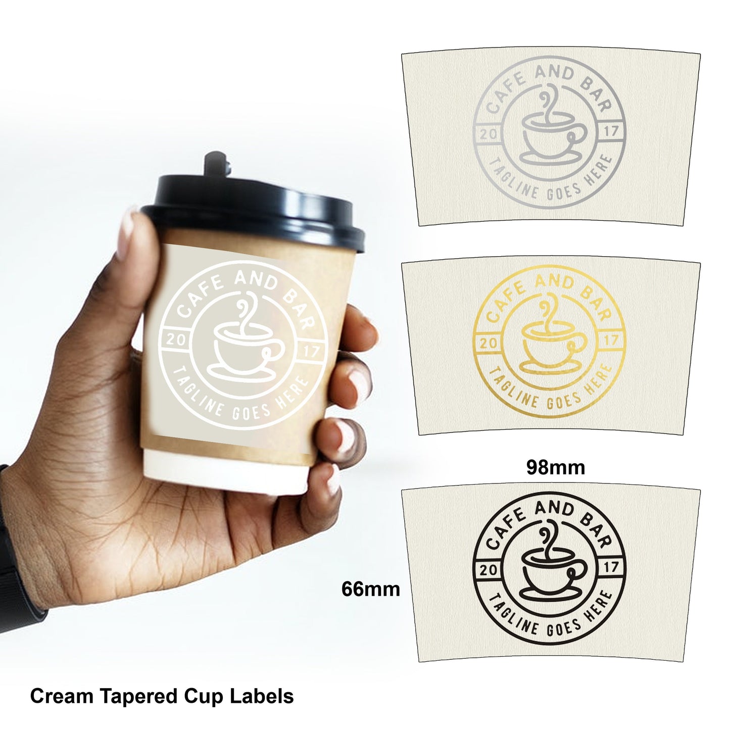 1000 x roll Custom Clear logo Tapered cup labels coffee tea disposable branding curved stickers takeaway