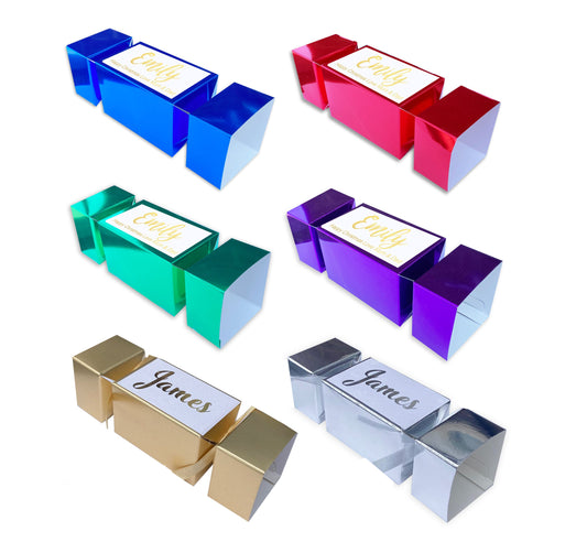 Personalised large Christmas cracker gift box printed name message gold green red purple blue silver