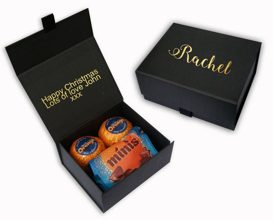Terrys chocolate orange | mini's personalised christmas black gift box gold name