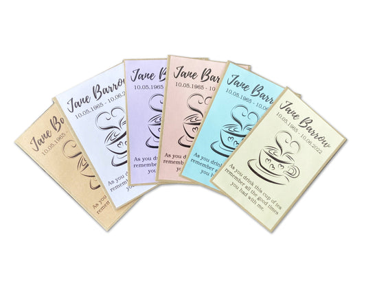 30 x Personalised Teabag Remembrance Packet Memorial Funeral Tea Bag Have a cup of tea
