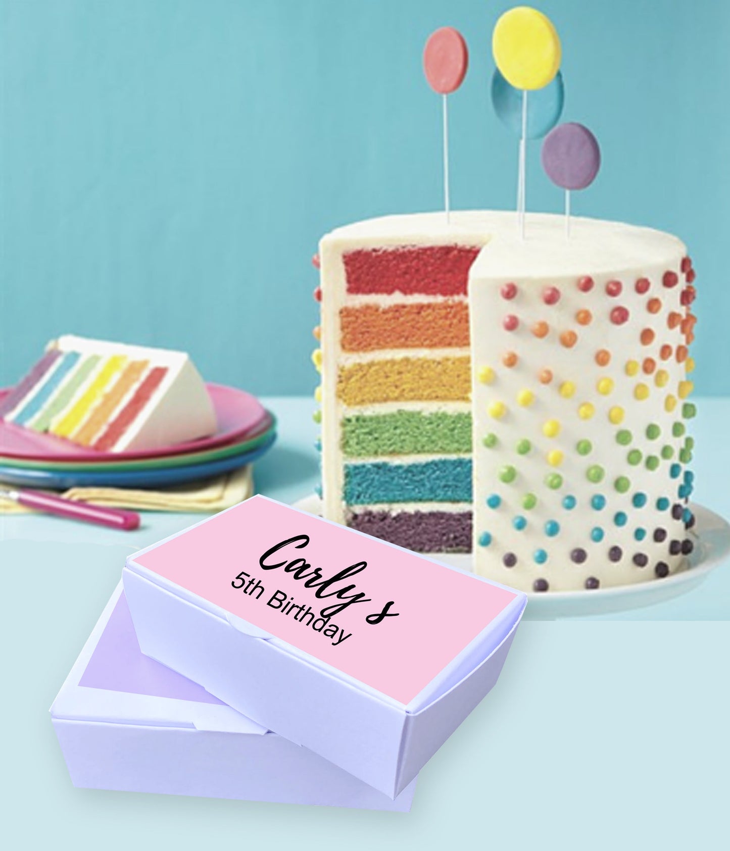 Personalised girls birthday cake slice favour boxes favor pink / lilac custom print