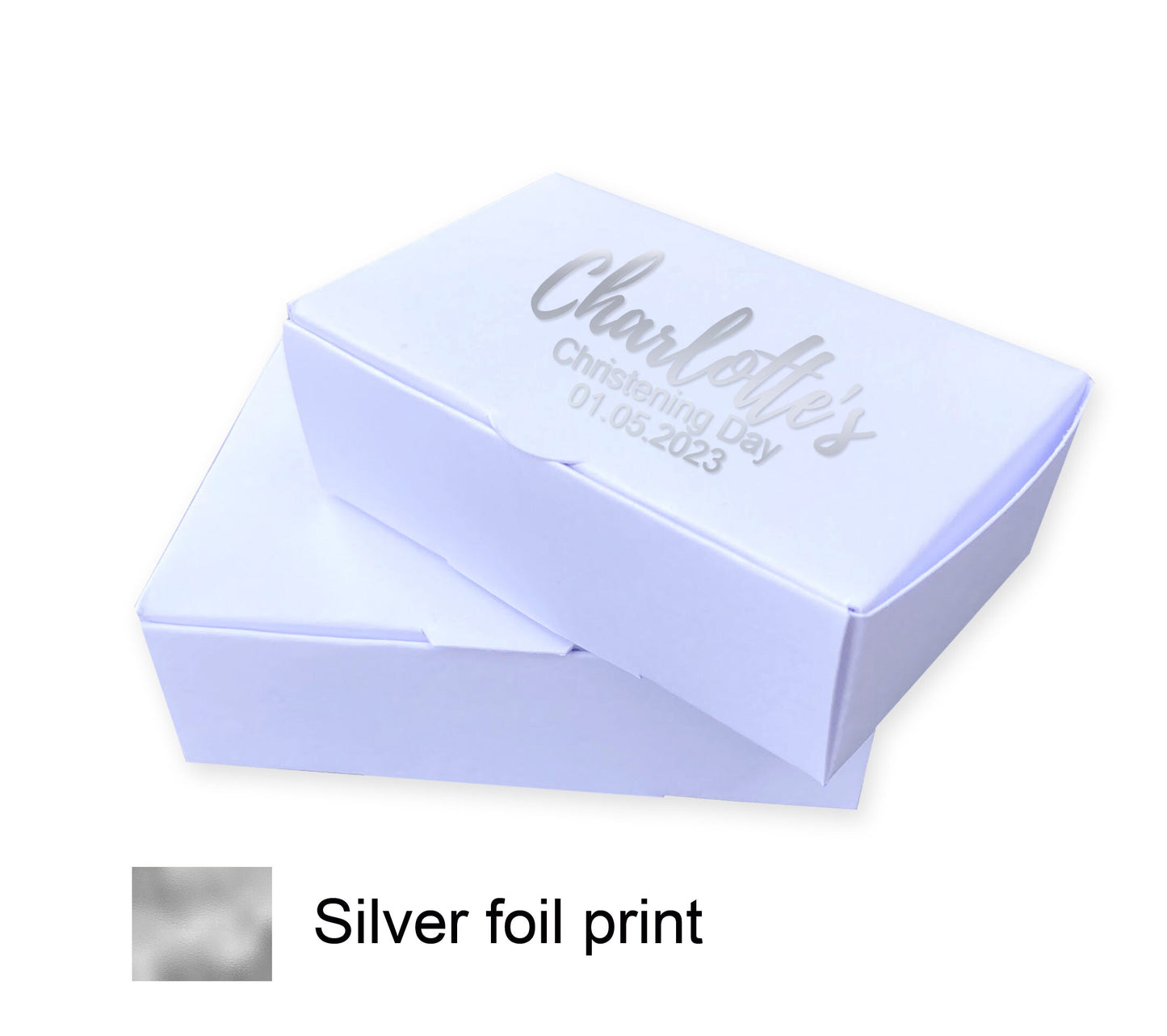 Personalised girls birthday baby shower cake slice favour boxes favor silver foil boxes