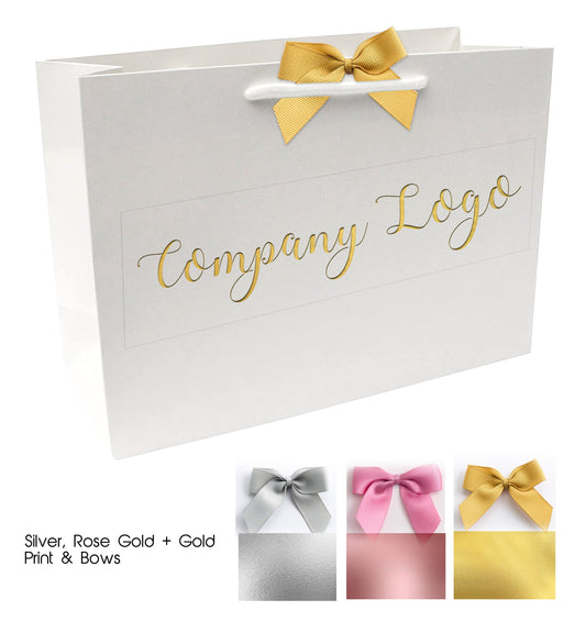 Small Custom printed gift bags gold silver rose gold with bow foil printed logo retail packaging corporate