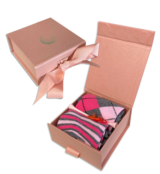 Golf gift for her Pink box gold printed ball socks tees markers christmas gift box ladies golfer