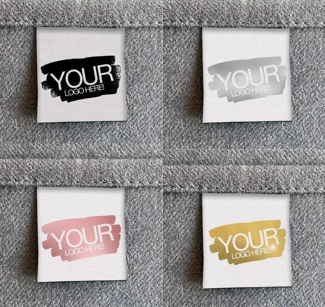 White silver shiny foil logo shiny custom sewing labels | Fabric clothing sew in folded tags