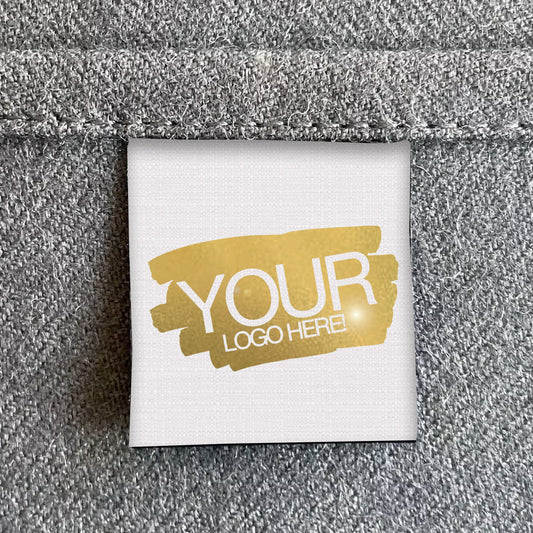 White gold shiny foil logo shiny custom sewing labels | Fabric clothing sew in folded tags