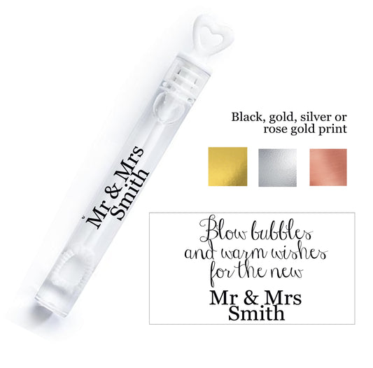 Personalised wedding table favour bubbles Mr & Mrs table stickers black gold silver rose gold