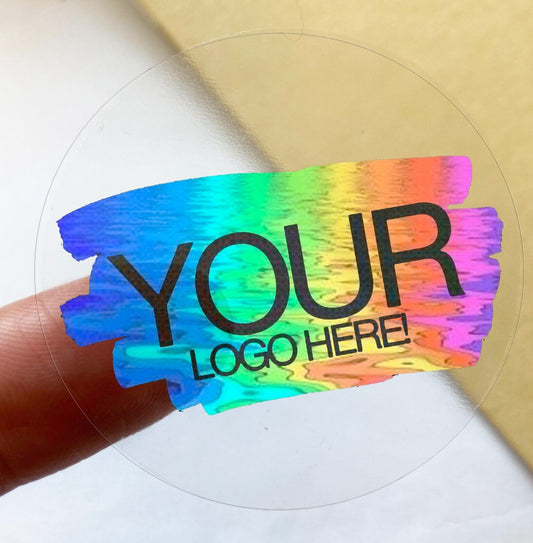 Personalised colour logo stickers labels transparent clear business branding labels 37mm 45mm 51mm 64mm 88mm